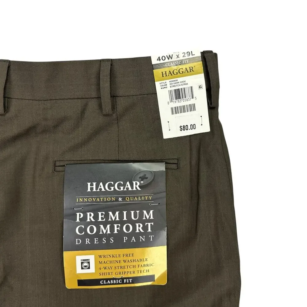 Haggar Mens Premium Comfort Classic Fit Flat Front Dress Pants Brown 40x29